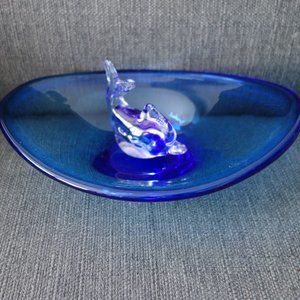 Blue Murano Glass Whale with Dish